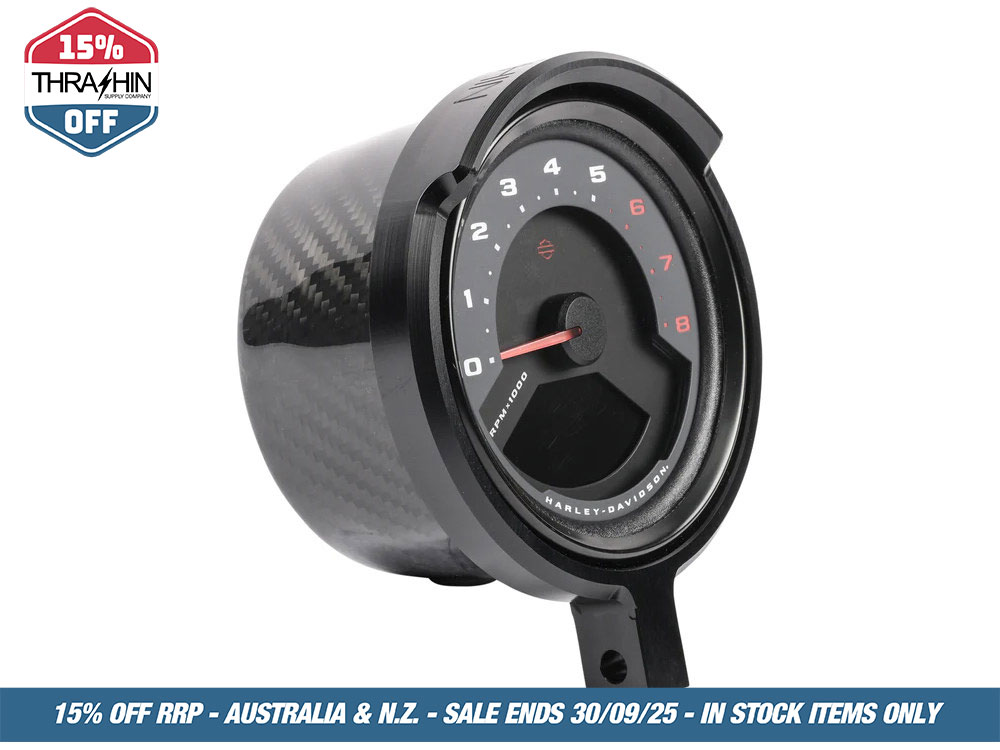 Thrashin Supply Gauge Housing Relocation Kit – Black. Fits Low Rider S 2022up, Low Rider ST 2025up & Street Bob 2025up