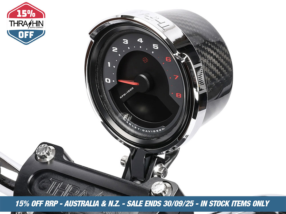 Thrashin Supply Gauge Housing Relocation Kit – Chrome. Fits Low Rider S 2022up, Low Rider ST 2025up & Street Bob 2025up