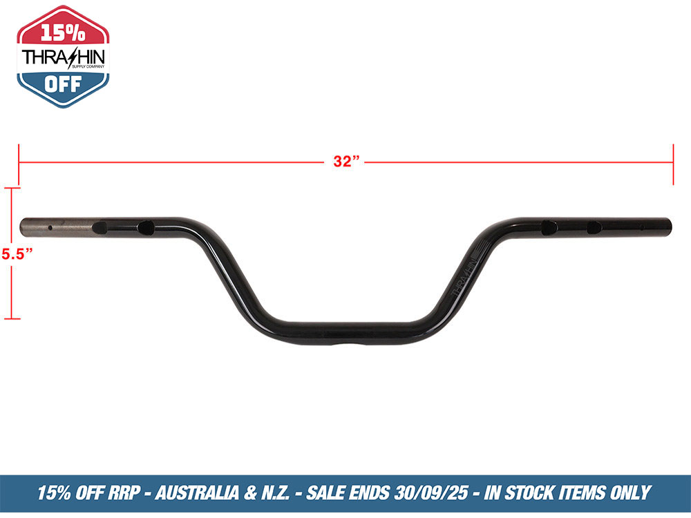 Thrashin Supply High Bend Bars – Black. Fits CVO Touring 2023up, Street Glide & Road Glide 2024up, Touring 2025up & Softail 2025up