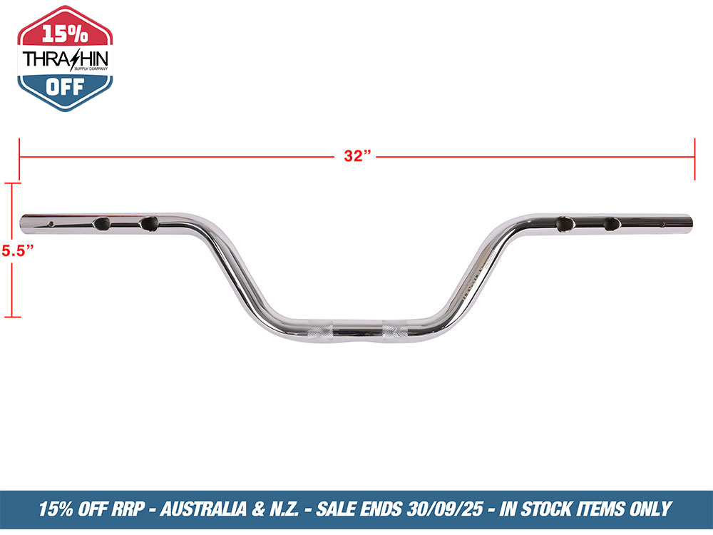 Thrashin Supply High Bend Bars – Chrome. Fits CVO Touring 2023up, Street Glide & Road Glide 2024up, Touring 2025up & Softail 2025up