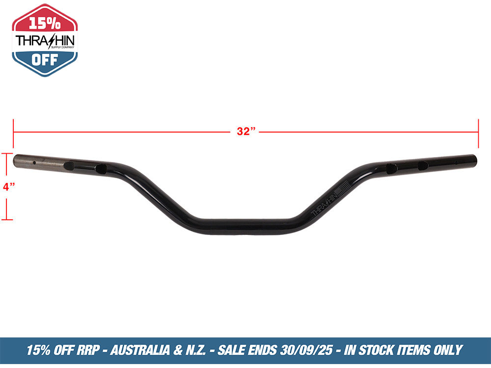 Thrashin Supply Mid Bend Bars – Black. Fits CVO Touring 2023up, Street Glide & Road Glide 2024up, Touring 2025up & Softail 2025up