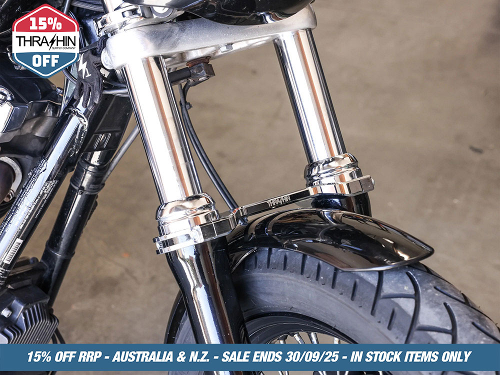 Thrashin Supply Billet Fork Brace – Black. Fits 49mm Dyna Mid-Glide 2006-2017.