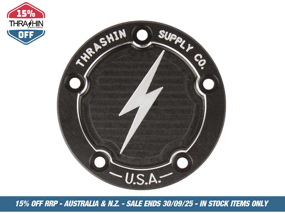 Thrashin Supply Dished Points Cover – Black. Fits Twin Cam 1999-2017.