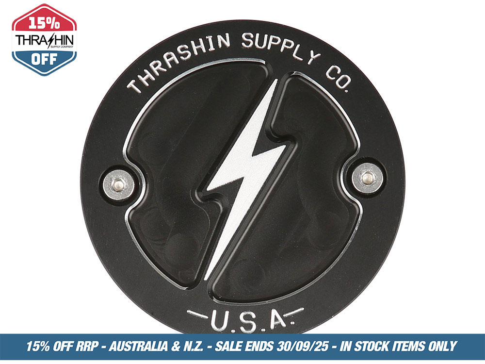 Thrashin Supply Dished Points Cover – Black. Fits Softail 2018-2024 & Most Touring 2017-2024