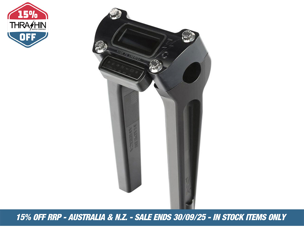 Thrashin Supply 8in. Straight Thrashin Risers – Black. Fits Softail Street Bob, Low Rider ST, Standard & Breakout 2018-2024