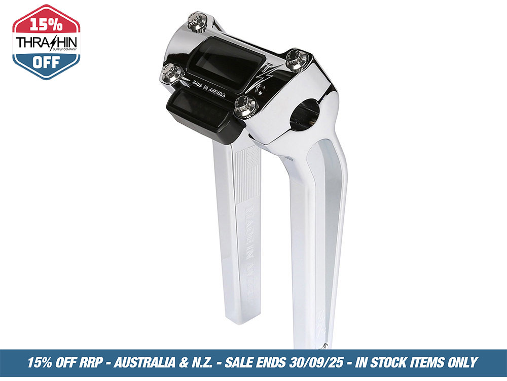 Thrashin Supply 9.5in. Pull Back Thrashin Risers – Chrome. Fits Softail Street Bob, Low Rider ST, Standard & Breakout 2018-2024