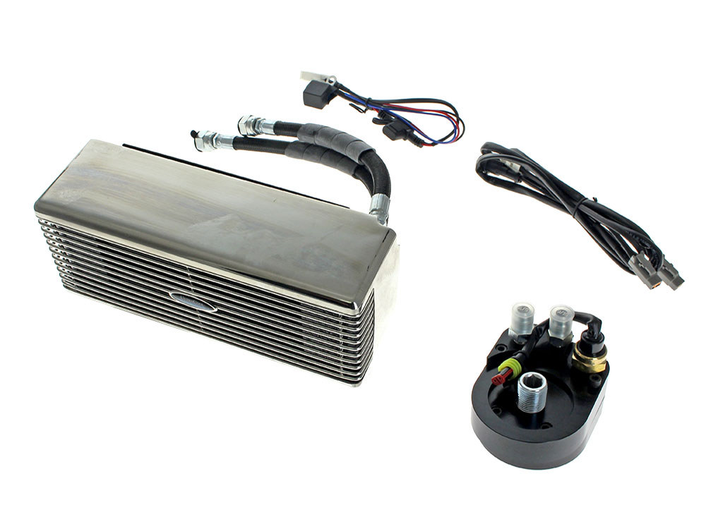 UC Fan Assisted Low Mount Oil Cooler Kit – Stainless Steel. Fits Dyna 1993-2017