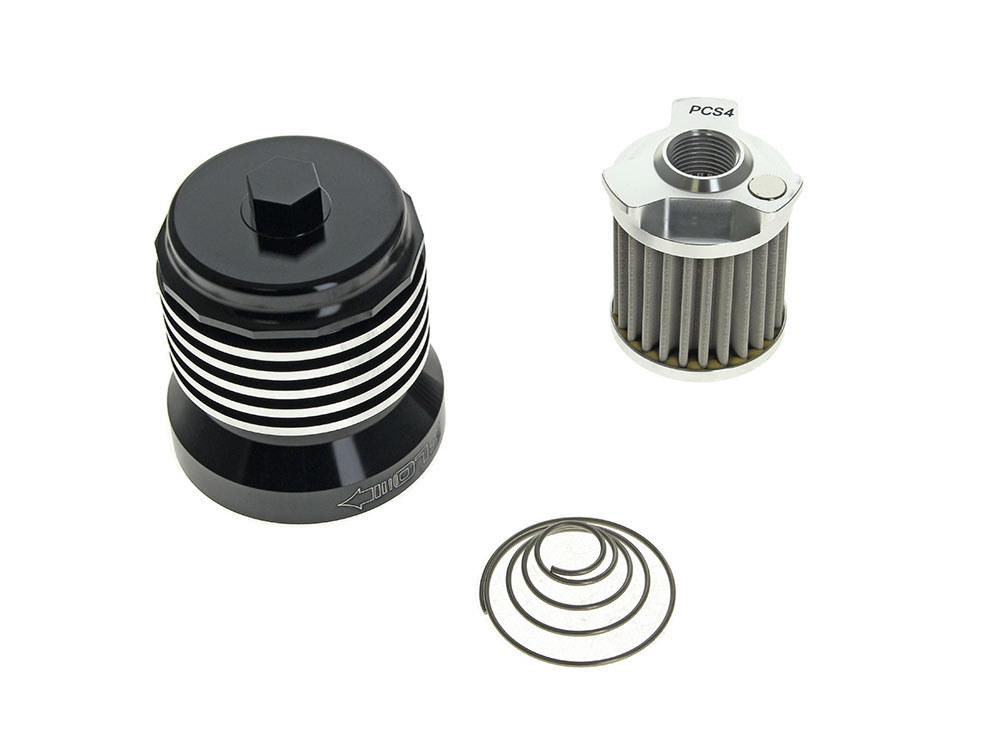 UC FLO Reusable Oil Filter – Black with Polished Fins. Fits Milwaukee Eight 2017up, Twin Cam 1999-2017, Evolution 1984-1999 & Sportster 1984-2021