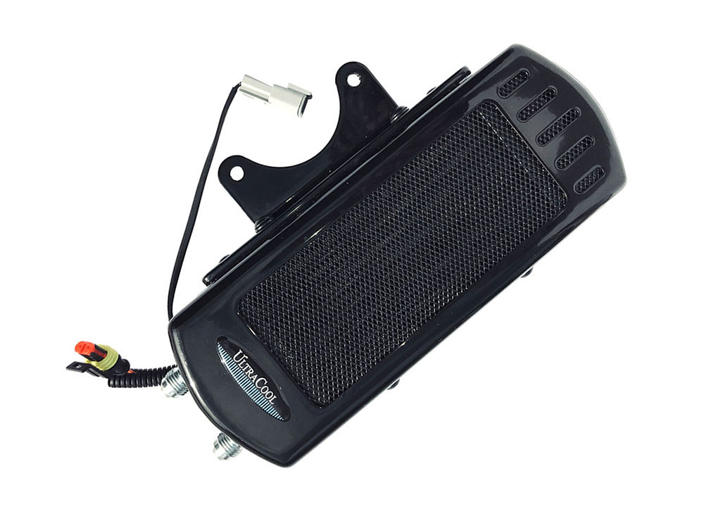 UC Fan Assisted Side Mount Oil Cooler Kit – Gloss Black. Fits Softail 1985-2017