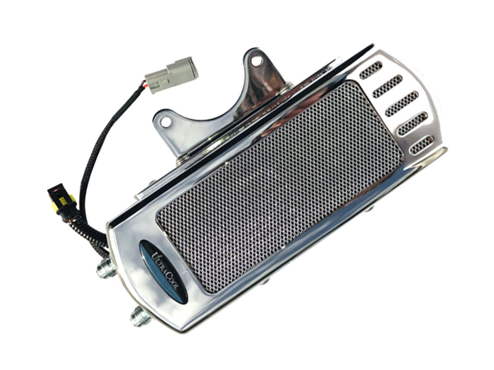 UC Fan Assisted Side Mount Oil Cooler Kit – Chrome. Fits Touring 2017-2024 with Harley-Davidson Full Size Engine Guard