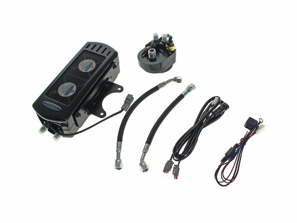 UC Fan Assisted Side Mount Oil Cooler Kit – Gloss Black. Fits Touring 1992-2008 and FXR 1992-1994