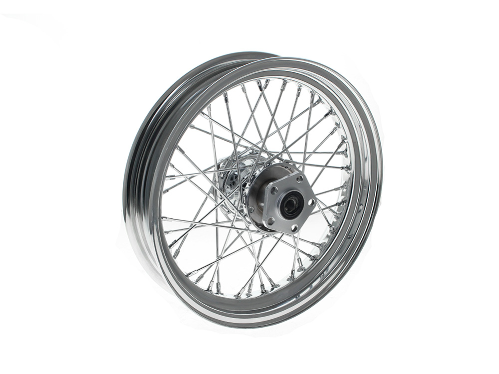 V-Factor 16in. x 3.0in. Rear 40 Spoke Cross Laced Wheel – Chrome. Fits Softail 1986-1999, Dyna 1991-1999, FXR 1986-1994 & Sportster 1986-1999.