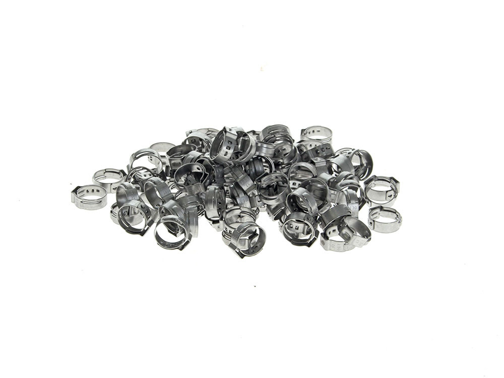 V-Factor 1/2in. Stepless Ear Clamps – Pack of 100. Size range is 12.0mm to 14.5mm