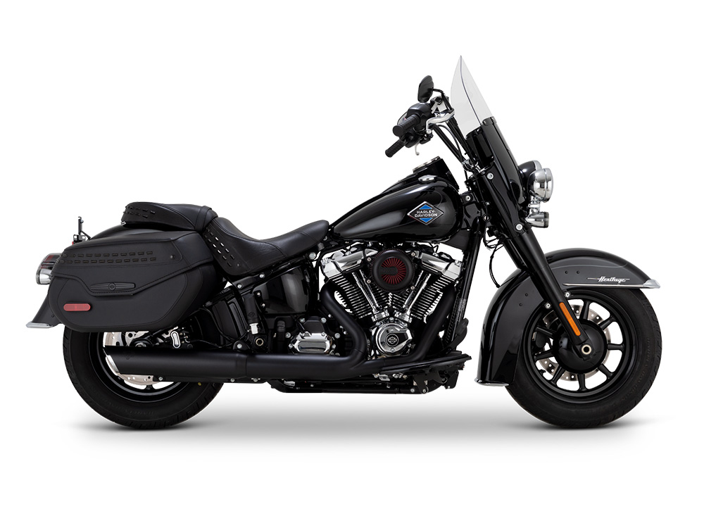 Vance and Hines 4in. Twin Slash Slip-On Muffler – Black. Fits Softail Street Bob, Low Rider S, Low Rider ST & Heritage 2025up