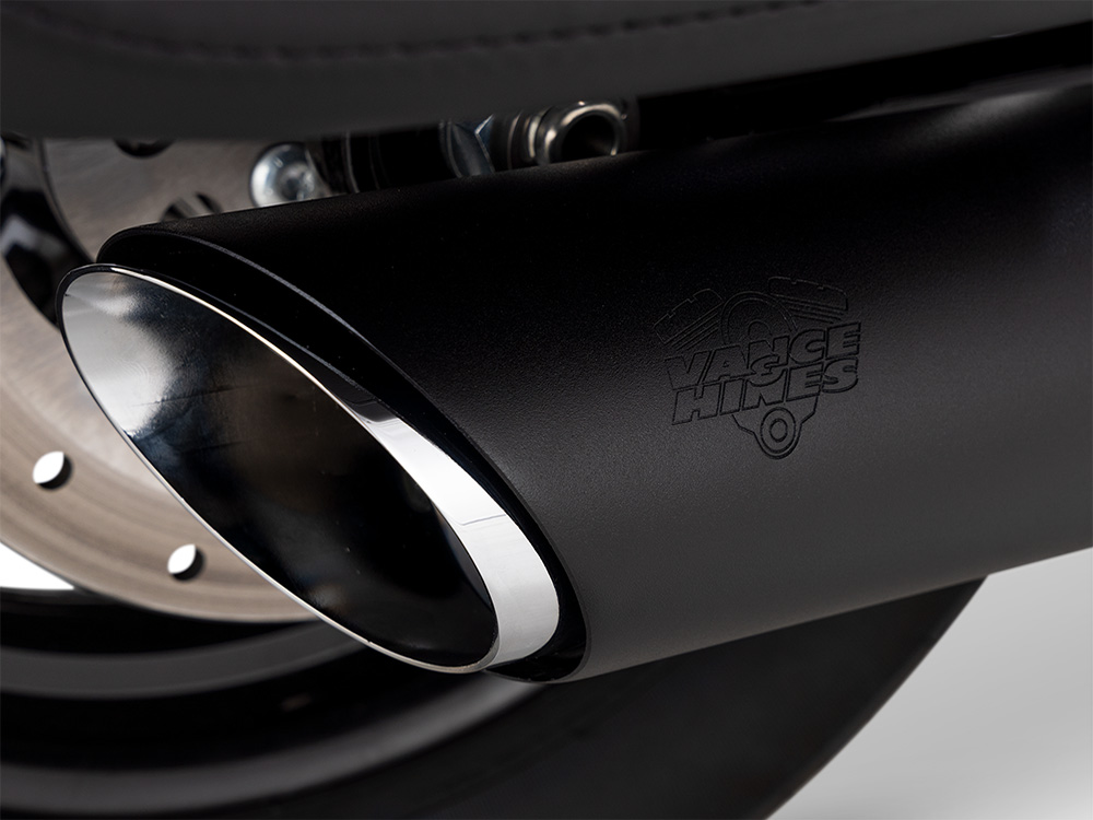 Vance and Hines 4in. Twin Slash Slip-On Muffler – Black. Fits Softail Street Bob, Low Rider S, Low Rider ST & Heritage 2025up