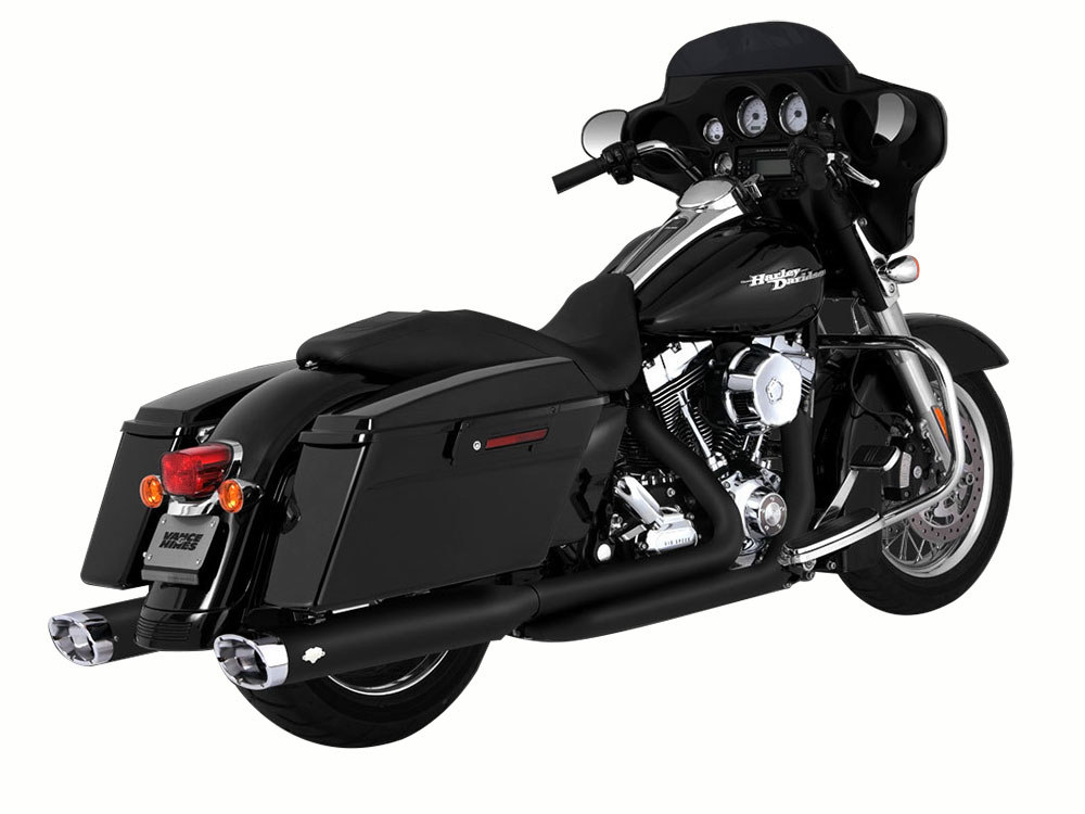 Vance and Hines Dresser Duals, Right Side Tuck & Under Headers – Black. Fits Touring 2009-2016