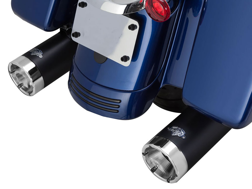 Vance and Hines 4in. Monster Round Slip-On Mufflers – Black with Chrome End Caps. Fits Touring 2017up.