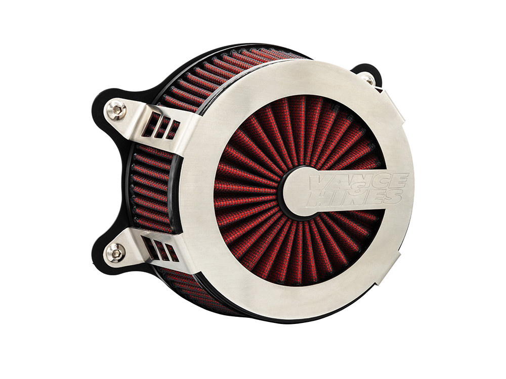 Vance and Hines VO2 Cage Fighter Air Cleaner Kit – Brushed Stainless Steel. Fits CVO Touring 2023up, Street Glide & Road Glide 2024up, Touring 2025up & Softail 2025up