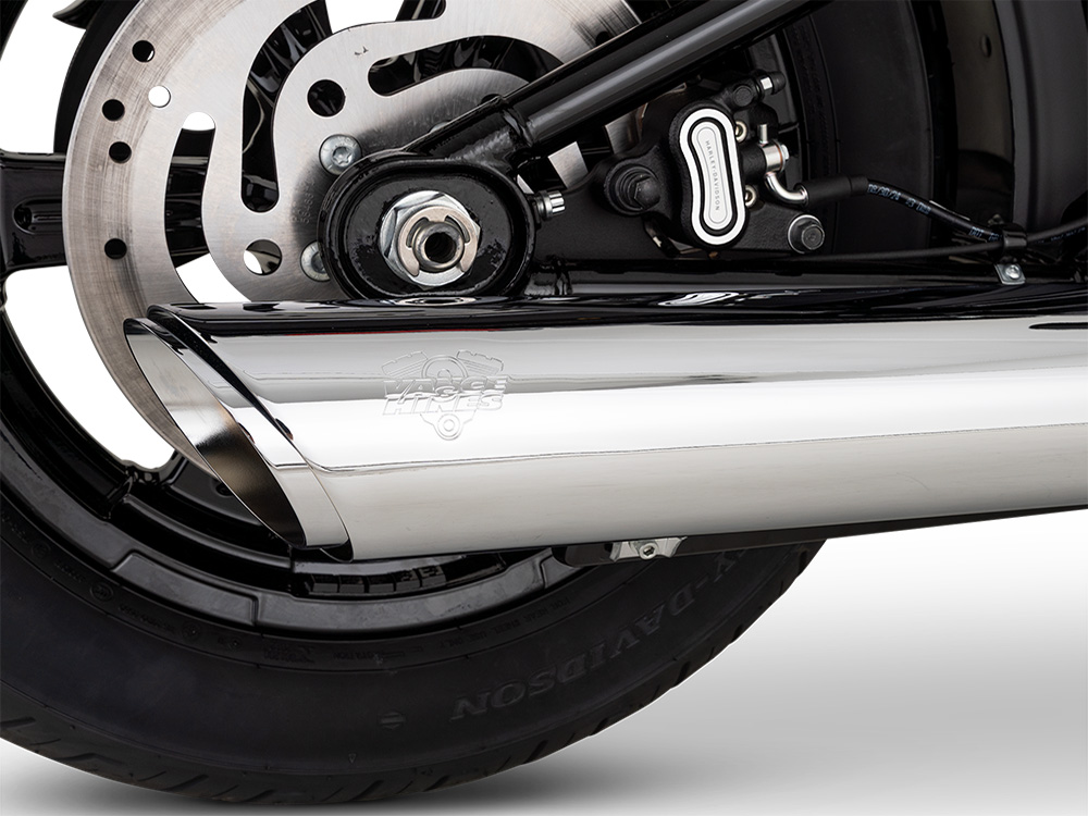 Vance and Hines 4in. Twin Slash Slip-On Muffler – Chrome. Fits Softail Street Bob, Low Rider S, Low Rider ST & Heritage 2025up