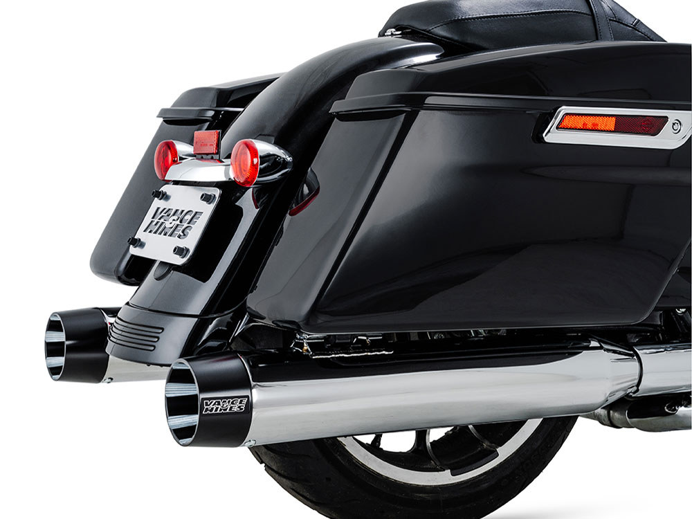 Vance and Hines 4.5in. Blackbird 450 Slip-On Mufflers – Chrome with Black End Caps. Fits Touring 2017up