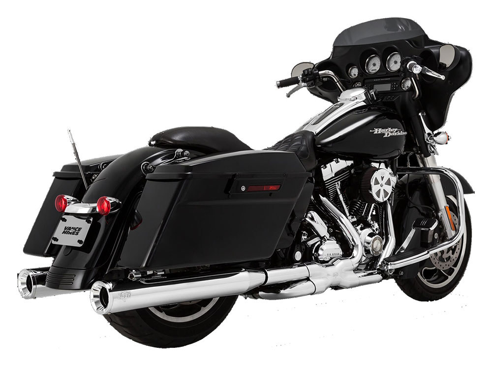 Vance and Hines 4in. Eliminator 400 Slip-On Mufflers – Chrome with Chrome End Caps. Fits Touring 2017up