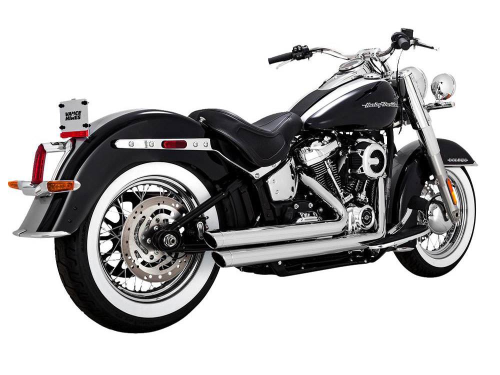 Vance and Hines Big Shots Staggered Exhaust – Chrome. Fits Softail 2018-2024 Non-240 Tyre Models