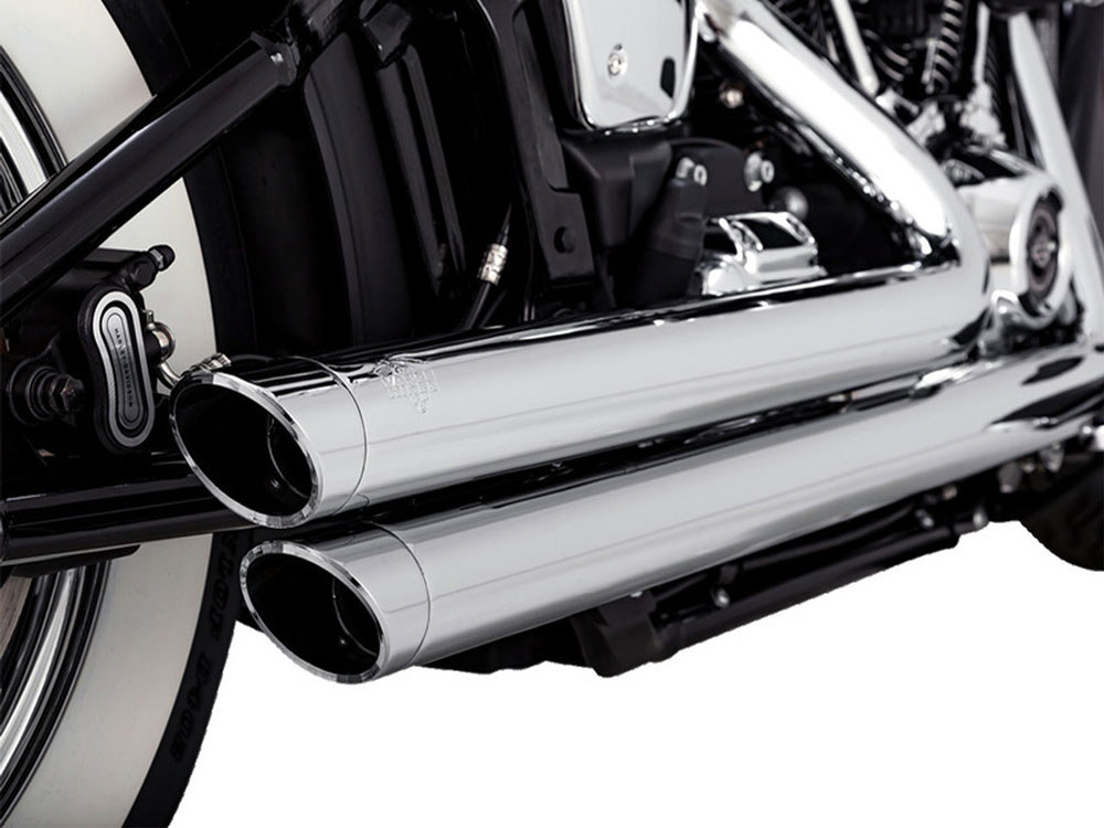 Vance and Hines Big Shots Staggered Exhaust – Chrome. Fits Softail 2018-2024 Non-240 Tyre Models