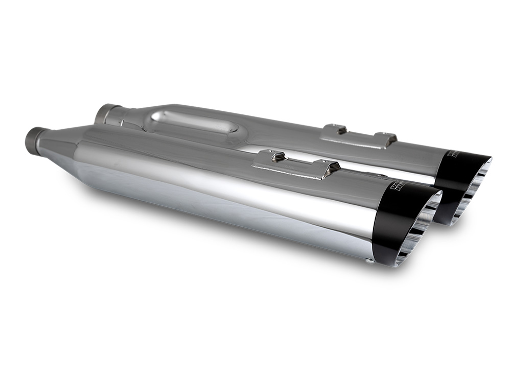 Vance and Hines 4.5in. Razorback Slash Cut Slip-On Mufflers – Chrome with Black End Caps. Fits Touring 2017up