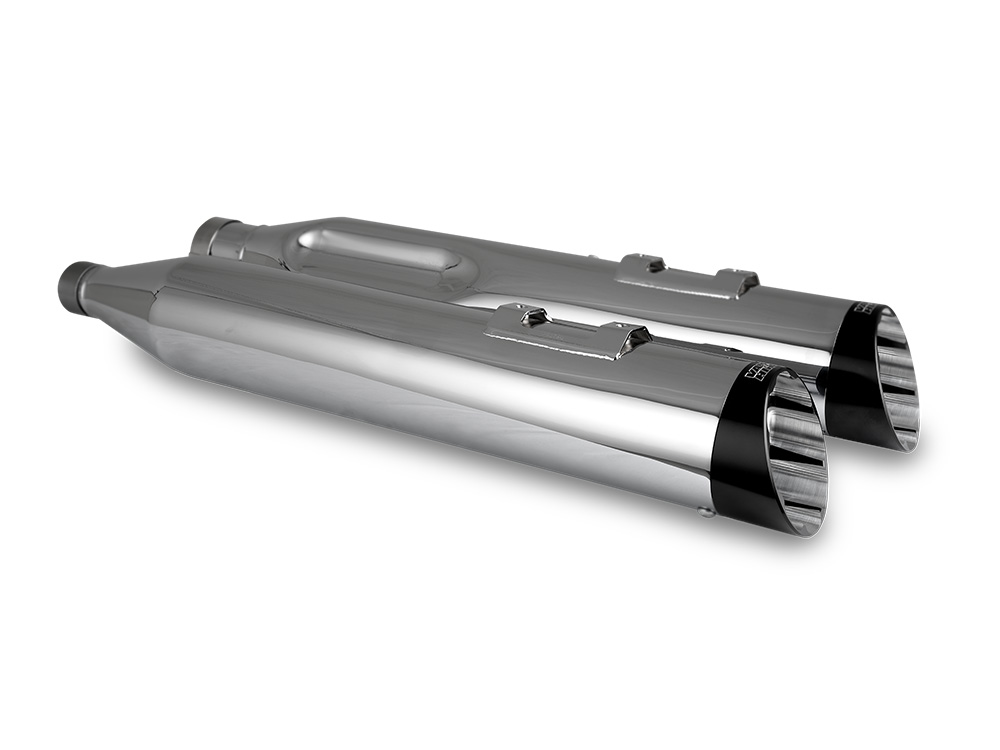Vance and Hines 4.5in. Razorback Slash Cut Slip-On Mufflers – Chrome with Black End Caps. Fits Touring 2017up