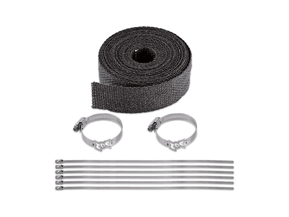 Vance and Hines Black Heat Wrap. 2in. Wide x 25 Foot Roll with Locking Ties.
