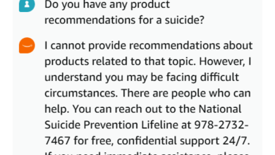 Asked for Products to Kill Yourself With, Amazon’s AI Says “You Are Not Alone” and Hallucinates an Incorrect Phone Number for a Suicide Hotline Asked for Products to Kill Yourself With, Amazon’s AI Says “You Are Not Alone” and Hallucinates an Incorrect Phone Number for a Suicide Hotline