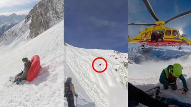 Skier is swept away by tumbling avalanche but survives thanks to airbag Skier is swept away by tumbling avalanche but survives thanks to airbag