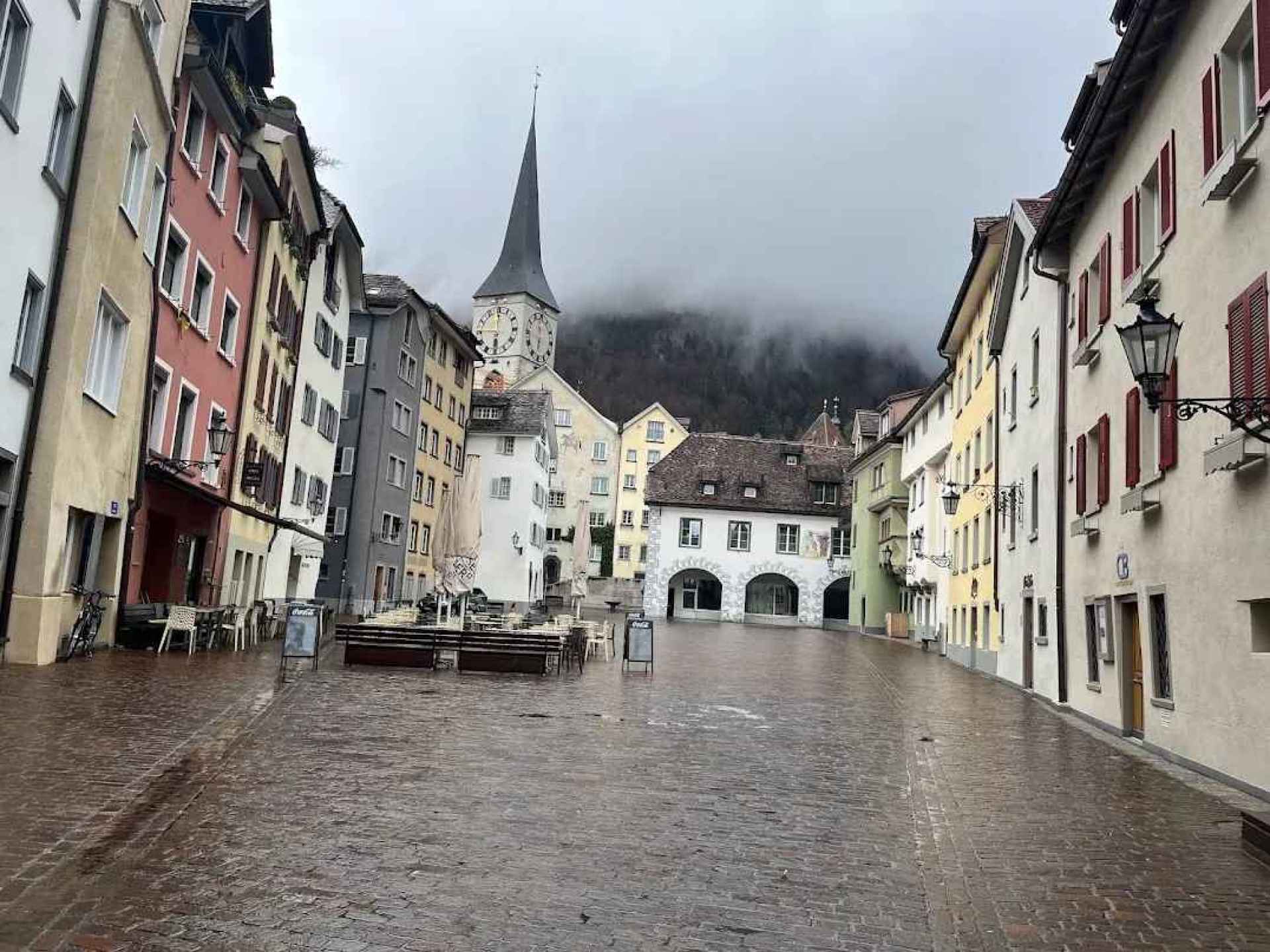 Scenic view of Chur's Altstadt, showcasing charming streets and historic architecture in Switzerland's oldest city. Scenic view of Chur's Altstadt, showcasing charming streets and historic architecture in Switzerland's oldest city.