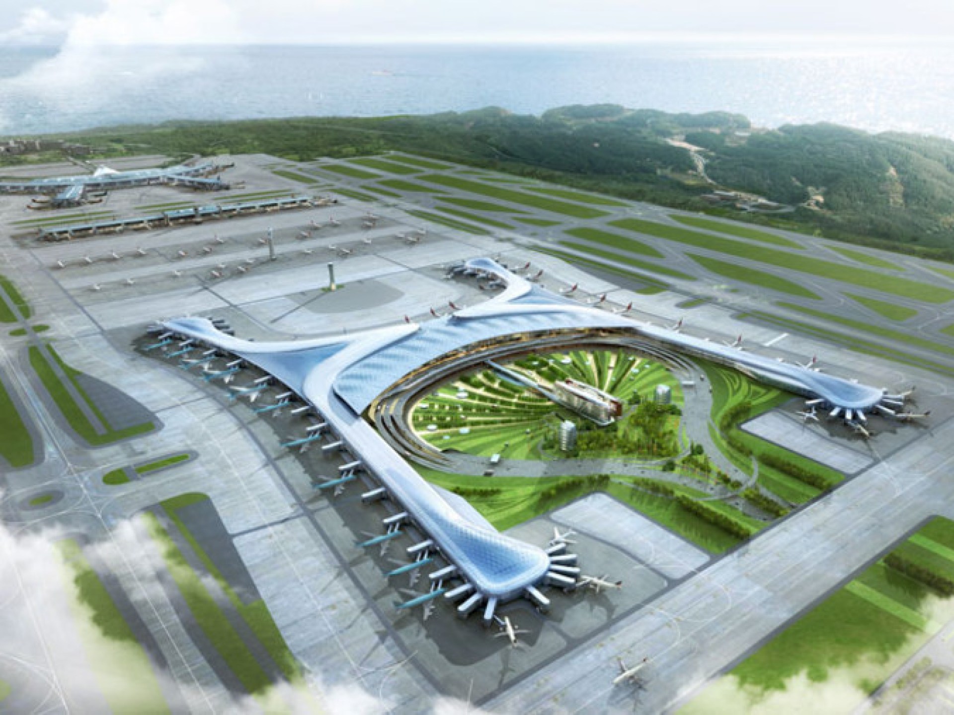 Incheon International Airport's modern terminal showcases smooth architecture and bustling travel activity in Incheon, South Korea. Incheon International Airport's modern terminal showcases smooth architecture and bustling travel activity in Incheon, South Korea.