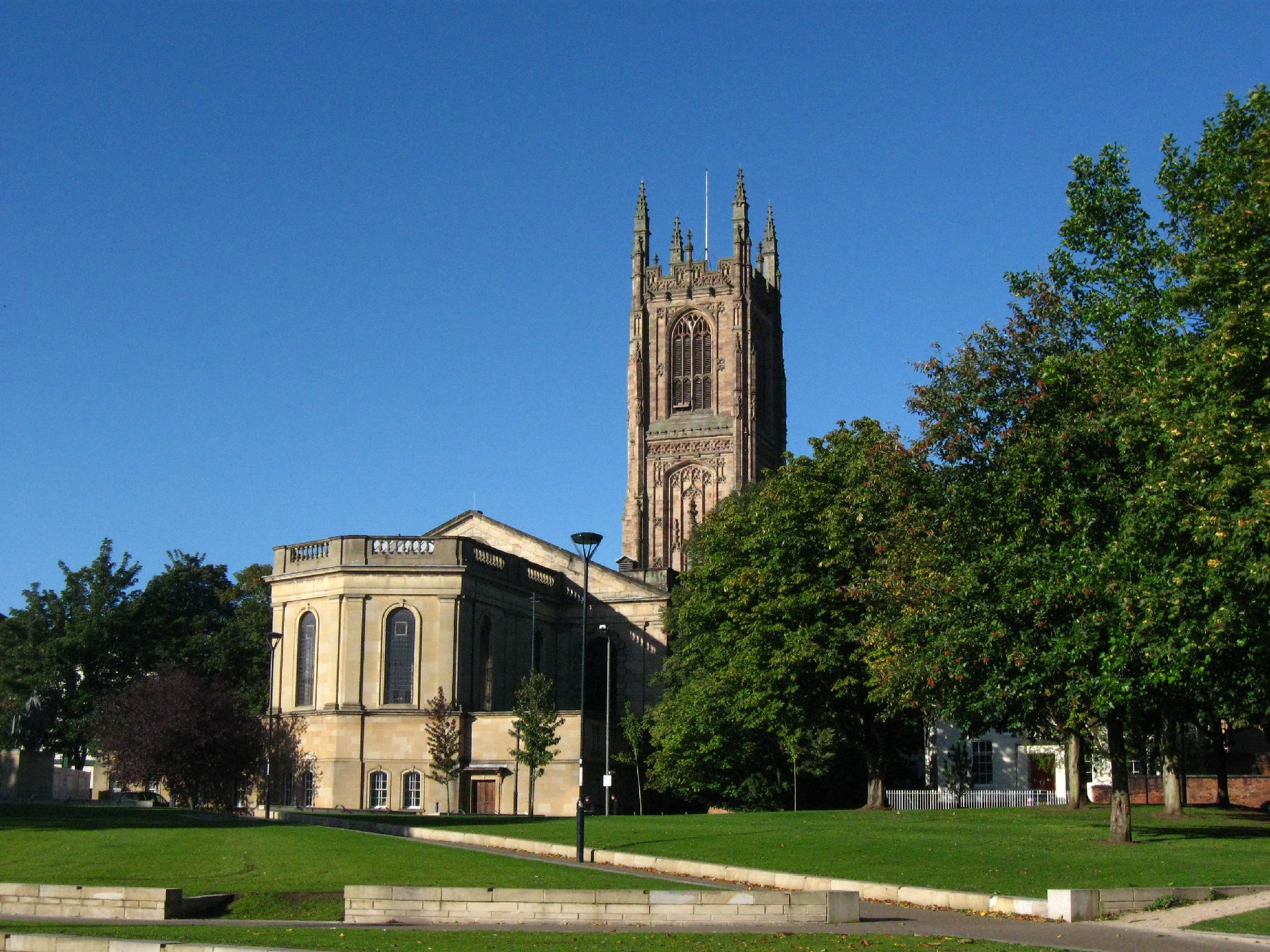 A stunning view of Derby Cathedral showcasing its impressive architecture and historical significance in Derby. A stunning view of Derby Cathedral showcasing its impressive architecture and historical significance in Derby.