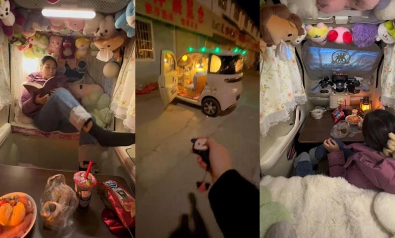 The woman makes a small electric car his home The woman makes a small electric car his home