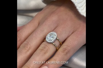 Oval Moissanite Double Edge Halo Wide Split Ring Oval Moissanite Double Edge Halo Wide Split Ring