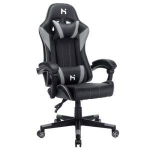 HLFURNIEU – Chaise Gaming Ergonomique, Ajustable Avec Coussin Lombaire – Noir et Gris HLFURNIEU – Chaise Gaming Ergonomique, Ajustable Avec Coussin Lombaire – Noir et Gris
