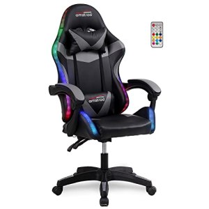 Fauteuil de bureau gamer noir et gris avec éclairage LED Fauteuil de bureau gamer noir et gris avec éclairage LED