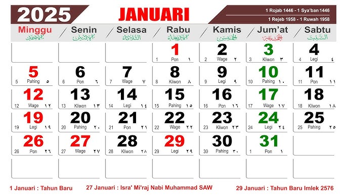 Jadwal Libur dan Cuti Bersama Januari 2025: Isra Mikraj dan Tahun Baru Imlek Jadwal Libur dan Cuti Bersama Januari 2025: Isra Mikraj dan Tahun Baru Imlek