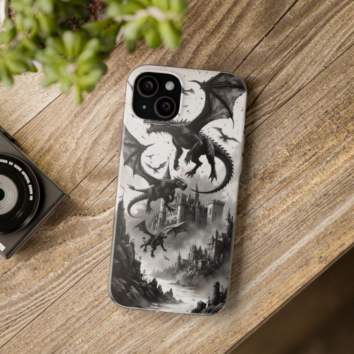 Ink Dragon Castle iPhone 15 Plus – Flexi Phone Case Ink Dragon Castle iPhone 15 Plus – Flexi Phone Case