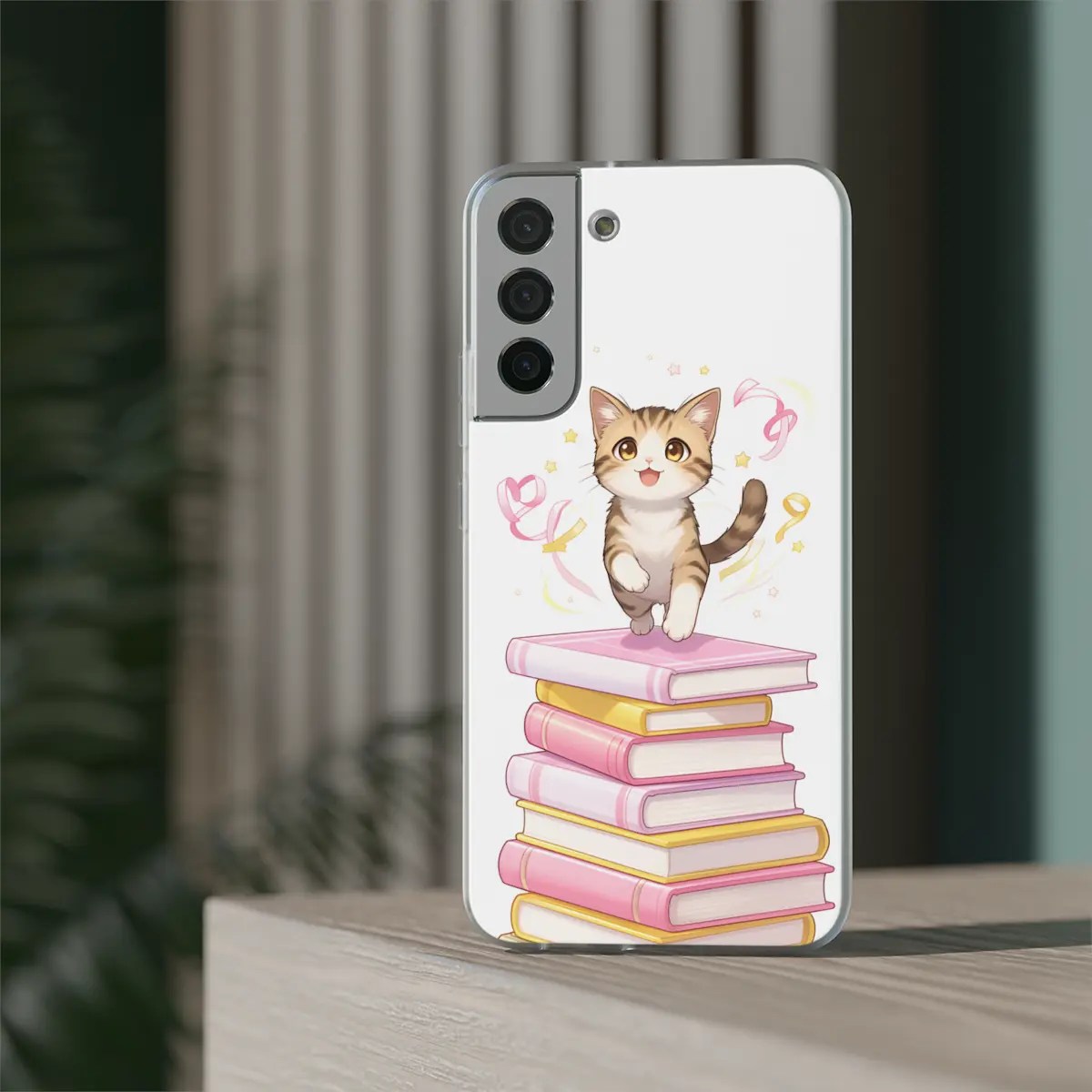 Kitten Book Stack Flexi Phone Case Kitten Book Stack Flexi Phone Case