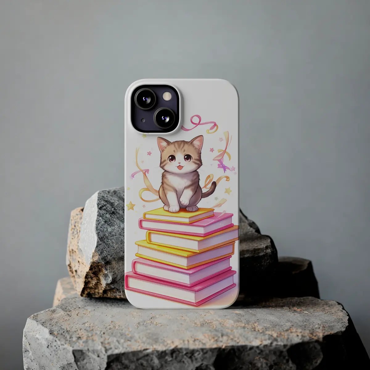 Kitten Book Stack Slim Phone Case Kitten Book Stack Slim Phone Case