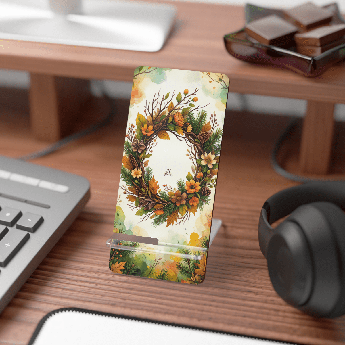 Seasonal Wreath Phone Display Stand Seasonal Wreath Phone Display Stand