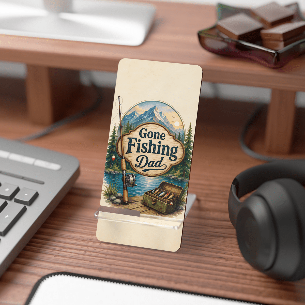 Gone Fishing Dad Phone Display Stand Gone Fishing Dad Phone Display Stand