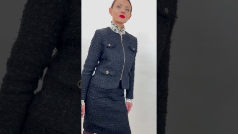 Elegant Style Women's Business Black Tweed Jacket for Formal Events Elegant Style Women's Business Black Tweed Jacket for Formal Events