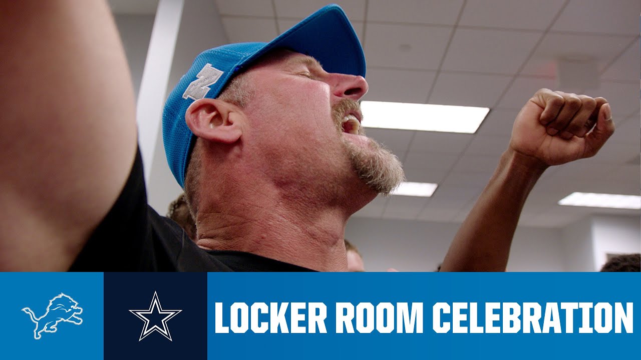 Lions vs. Cowboys postgame locker room celebration Lions vs. Cowboys postgame locker room celebration