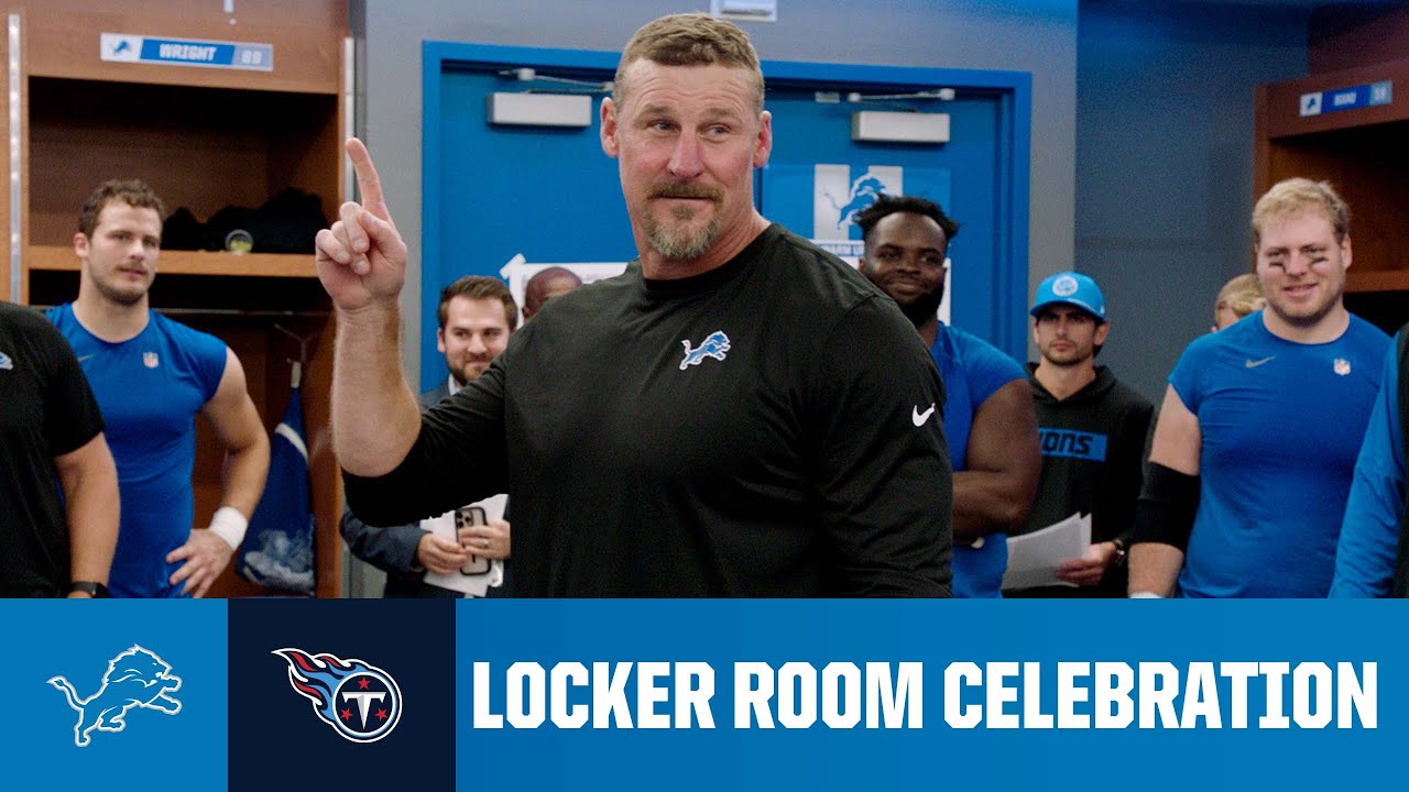 Lions vs. Titans postgame locker room celebration Lions vs. Titans postgame locker room celebration