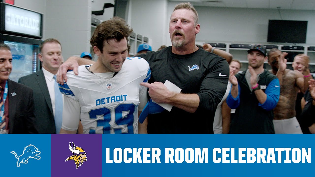 Lions vs. Vikings postgame locker room celebration Lions vs. Vikings postgame locker room celebration