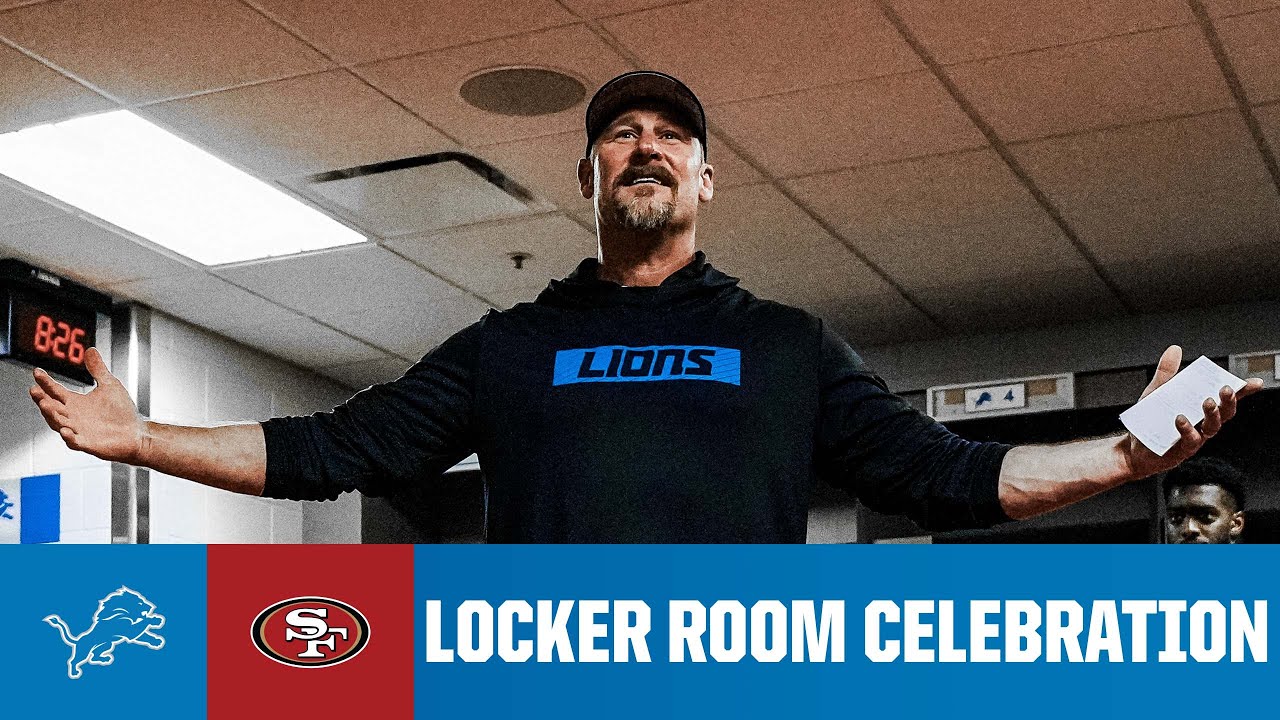Lions at 49ers postgame locker room celebration Lions at 49ers postgame locker room celebration